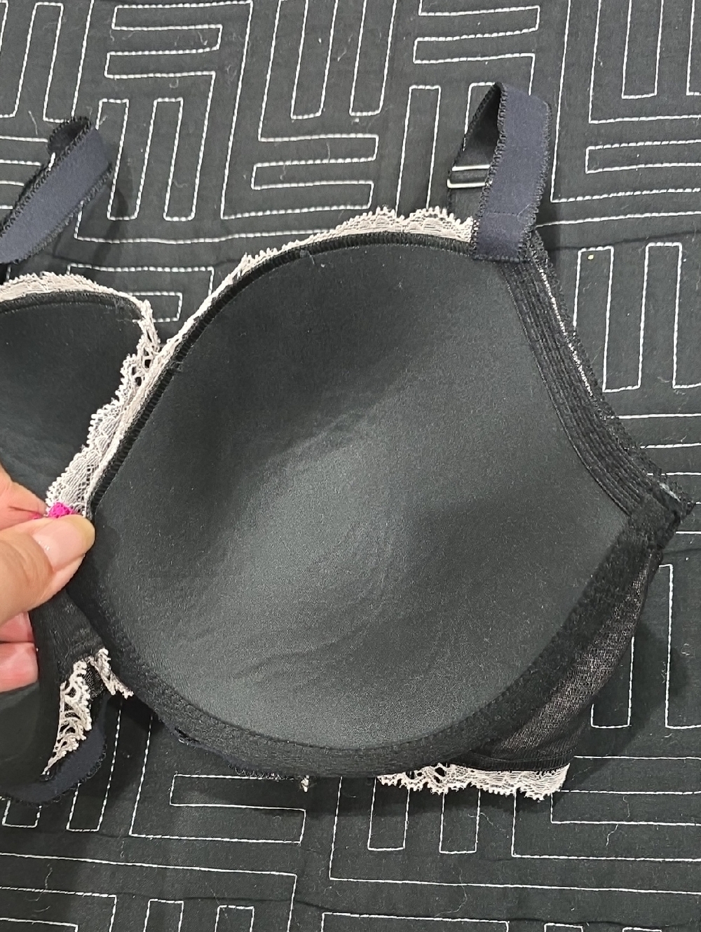 VS Lace Overlay Black Cream Dream Angel Push-Up Bra. Rhinestone Bling, 34DDD - Picture 10 of 11